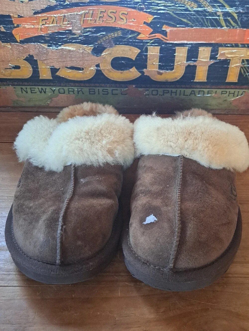 UGG Scuff Men's Slippers Size 11 Espresso Brown Suede Sheepskin Shearling #5614